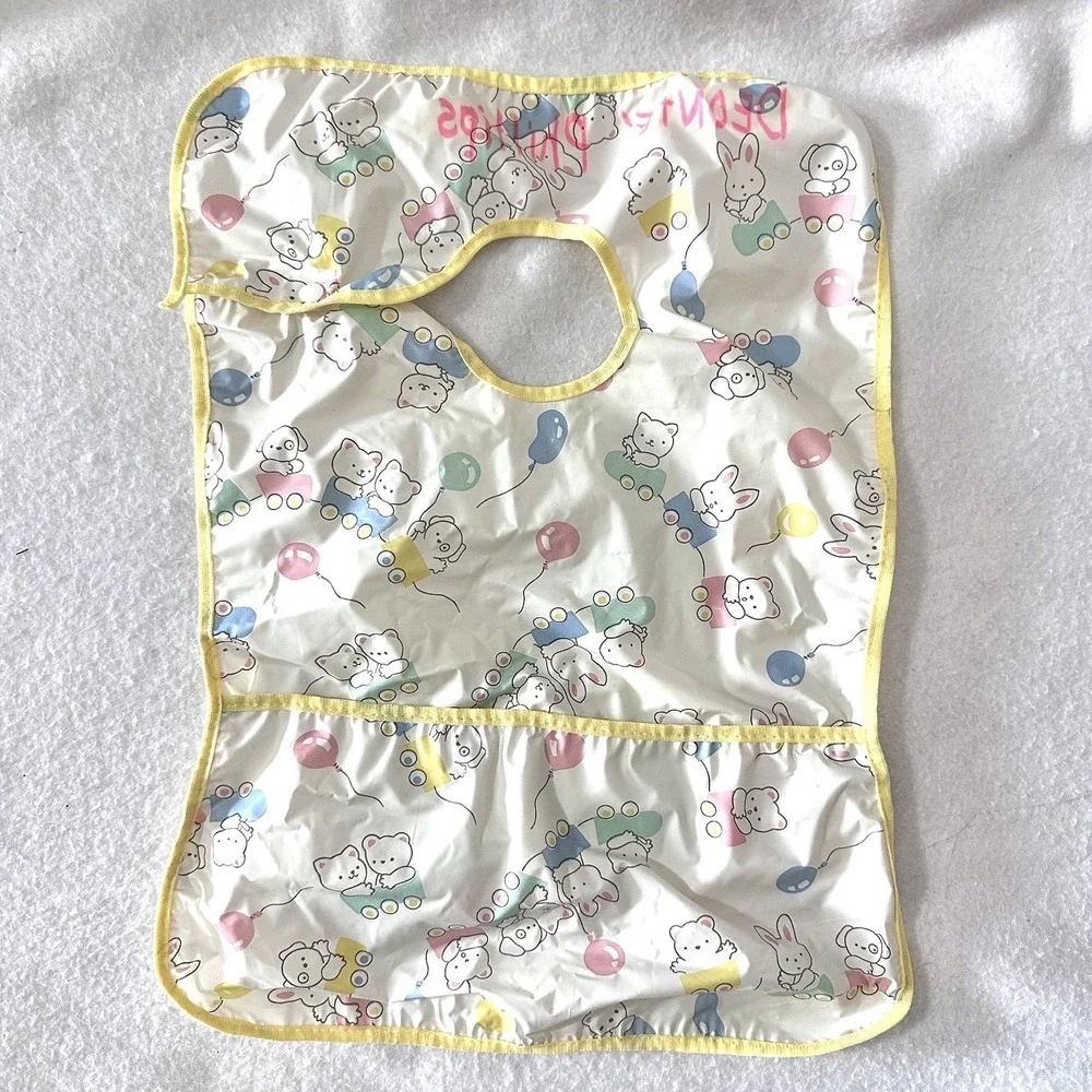 Vintage Gerber Toddler Snap On Vinyl Bib Crumb Catcher Pocket Bunny Train